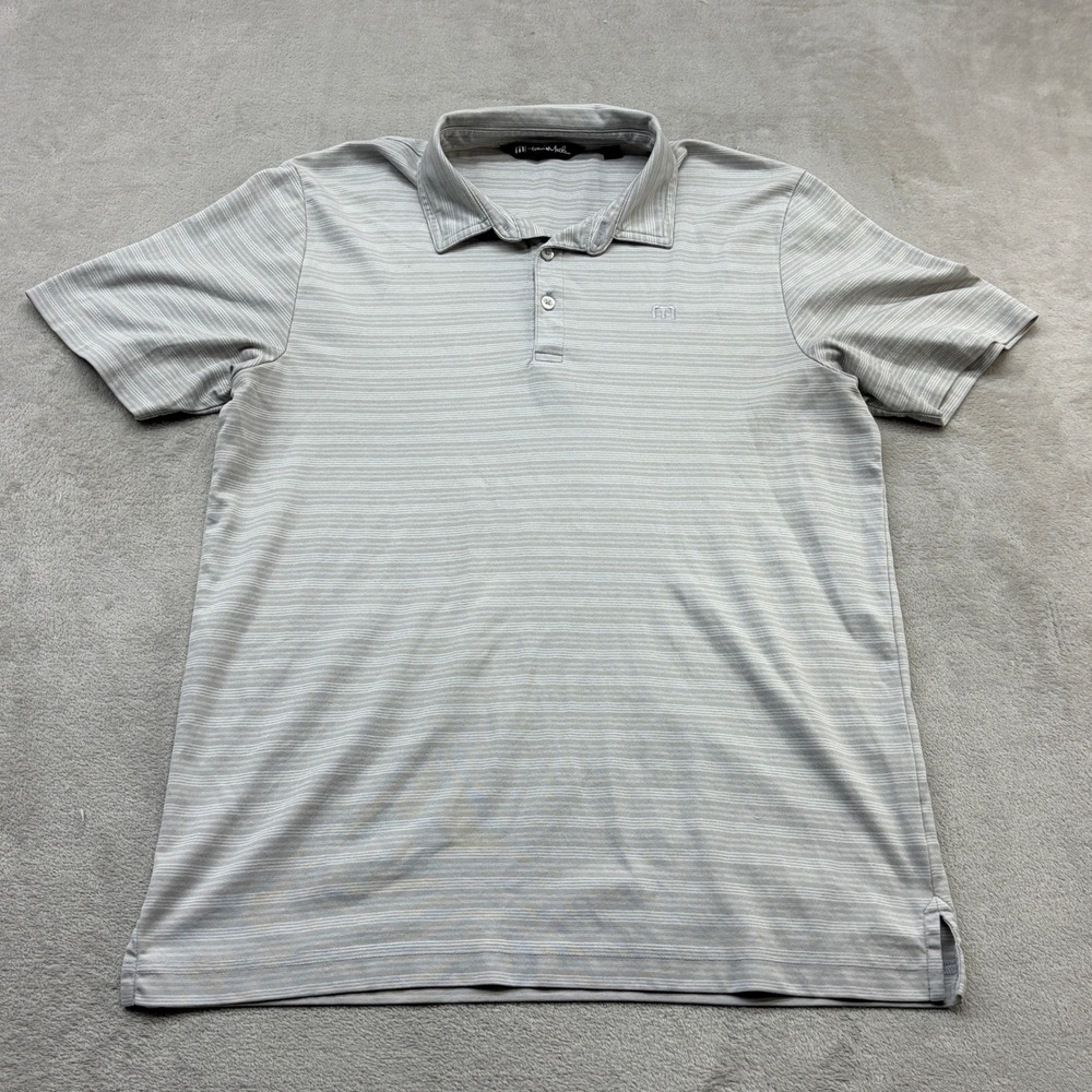 TravisMathew Polo Shirt Mens M Gray Striped Short Sleeve Golf Top Performance